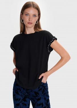 Μπλούζα κοντομάνικη με λεπτομέρεια στο μανίκι - 5206179002226