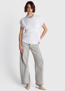 Μπλούζα κοντομάνικη με σούρα στο πλάι - 5206179061131