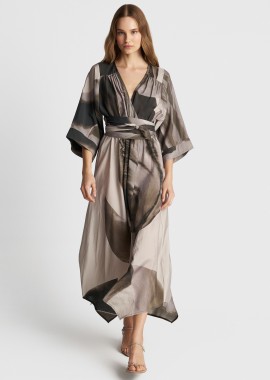 Φόρεμα ασύμμετρο εμπριμέ με ζώνη - 5206179061322