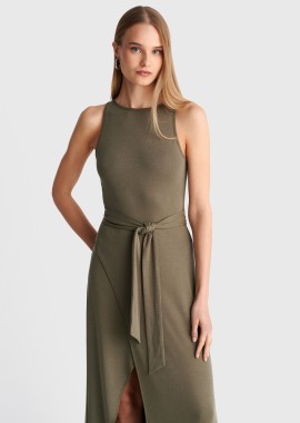 Μάξι φόρεμα με ζώνη και άνοιγμα - 5206179083171