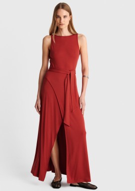 Μάξι φόρεμα με ζώνη και άνοιγμα - 5206179083218