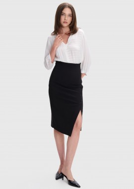 Φούστα μίντι ασύμμετρη με διακοσμητικά κουμπιά - 5206634825025