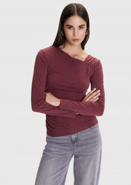 Μπλούζα μονόχρωμη με σούρες - 5206634976284