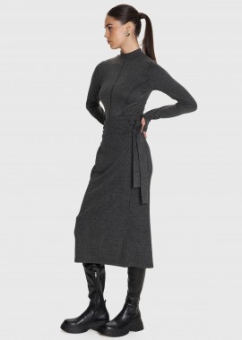 Φούστα μίντι με υφασμάτινη ζώνη - 5206634976734