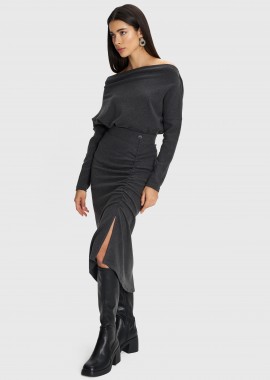 Φούστα μίντι με σούρα - 5206634980564