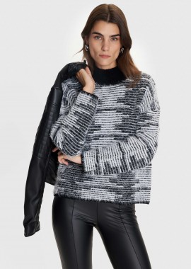 Μπλούζα πλεκτή με ασπρόμαυρο σχέδιο - 5206634996251
