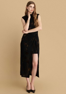 Φόρεμα μίντι με φλοράλ βελούδινο σχέδιο - 5206179060004