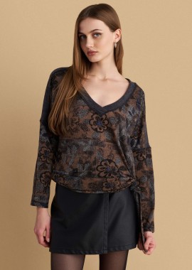 Μπλούζα φλοράλ με V λαιμόκοψη - 5206179070232