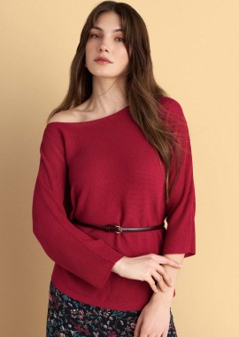 Μπλούζα πλεκτή με ανοιχτή λαιμόκοψη - 5206179079303