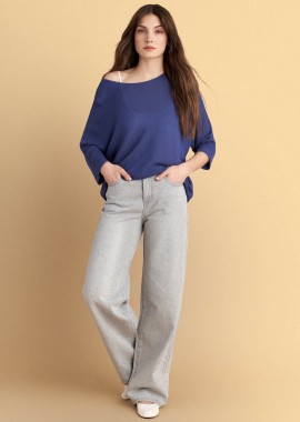 Μπλούζα πλεκτή με ανοιχτή λαιμόκοψη - 5206179079327