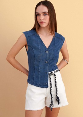 Πουκάμισο αμάνικο τύπου denim - 5206179082686