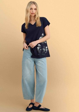 Μπλούζα ασύμμετρη με τύπωμα - 5206179085830