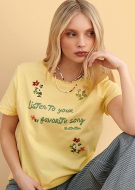 Μπλούζα κοντομάνικη με στάμπα και κεντήματα - 5206179086332