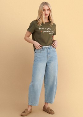 Μπλούζα κοντομάνικη με στάμπα και κεντήματα - 5206179086356