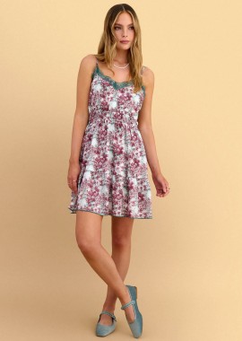 Φόρεμα μίνι φλοράλ με δαντέλα - 5206179087834