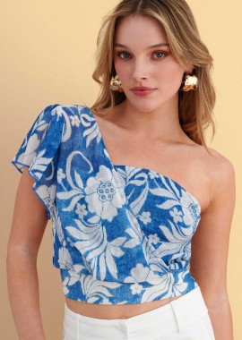 Crop top φλοράλ με έναν ώμο - 5206179089005