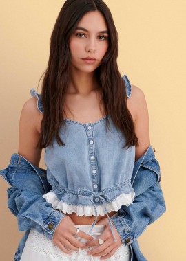 Τοπ αμάνικο με λεπτομέρεια δαντέλα - 5206179089340