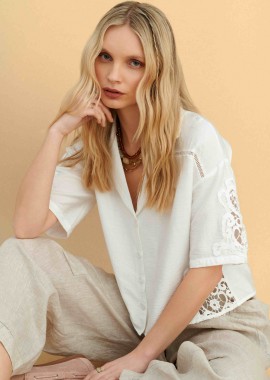 Πουκάμισο κοντομάνικο με δαντέλα - 5206179089678