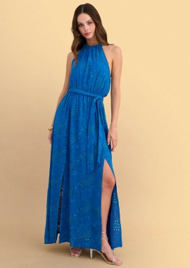 - Φόρεμα μάξι broderie με ζώνη - 5206179096812