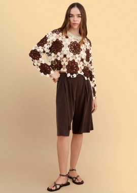 Μπλούζα πλεκτή διάτρητη με floral σχέδιο - 5206179105293