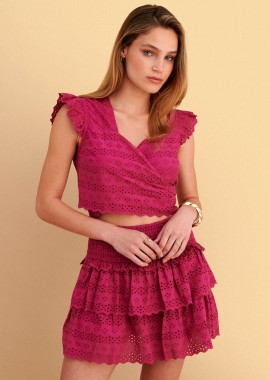 - Φούστα μίνι broderie με βολάν - 5206179117807