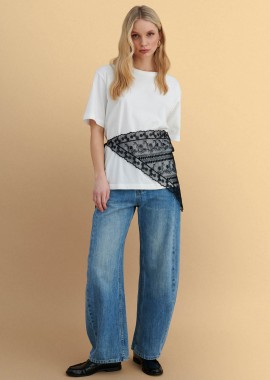 Μπλούζα με αποσπώμενο δαντελένιο μαντήλι - 5206179123518