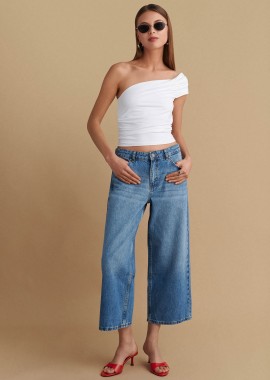 Μπλούζα cropped ντραπέ ένας ώμος - 5206634914750