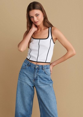 Μπλούζα cropped με διχρωμία - 5206634914859