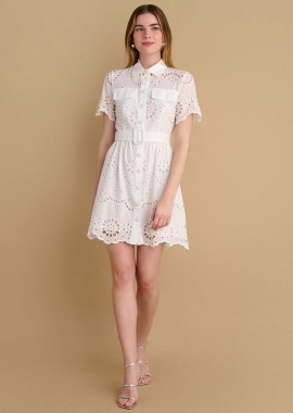 - Φόρεμα κοντό broderie με ζώνη - 5206634915450