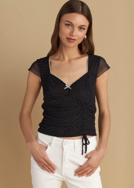 Μπλούζα τούλινη πουά με λαιμόκοψη καρδιά - 5206634956415