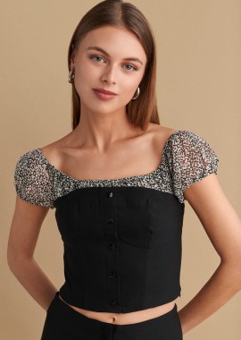 Μπλούζα cropped με εμπριμέ πάνω μέρος - 5206634957801