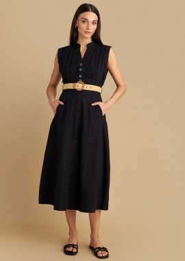 Φόρεμα αμάνικο με ζώνη ψάθινη - 5206634960108