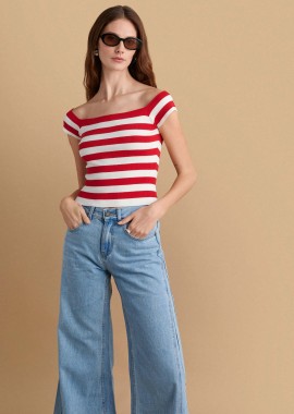 Μπλούζα πλεκτή μαρινιέρα αμάνικη - 5206634964342