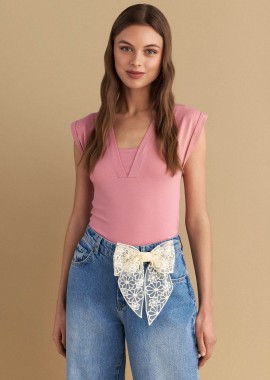 Μπλούζα μονόχρωμη με V - 5206634971616