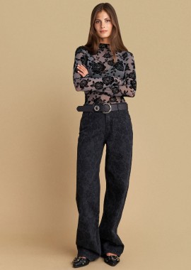 - Τζιν wide leg με ανάγλυφο μοτίβο - 5206634985767