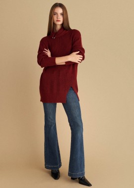 Μπλούζα πλεκτή μακριά με ασημί λεπτομέρεια - 5206634993311