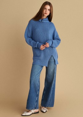 Μπλούζα πλεκτή μακριά με ασημί λεπτομέρεια - 5206634993342