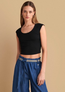 Μπλούζα cropped κρουαζέ - 5206987625914