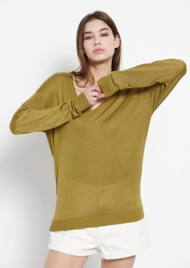 Πλεκτή μπλούζα με V λαιμόκοψη