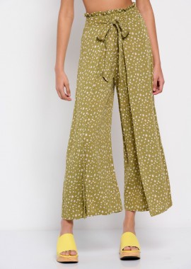 Εμπριμέ wide leg παντελόνα