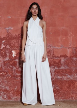 Wide leg fit παντελόνα από βισκόζη με ελαστική μέση