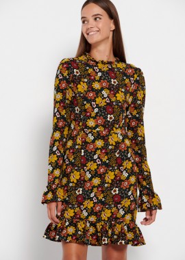 Φλοράλ μίνι φόρεμα με βολάν