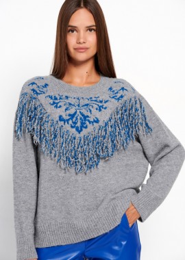 Boho πλεκτή μπλούζα με μοτίβο