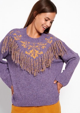 Boho πλεκτή μπλούζα με μοτίβο