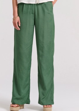 Wide leg linen blend παντελόνα με μονή πιέτα