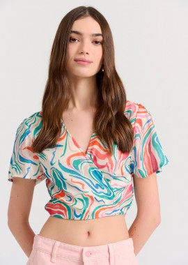 Εμπριμέ κρουαζέ cropped τοπ