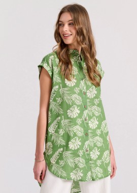 Μακριά εμπριμέ πουκαμίσα με ασύμμετρο τελείωμα