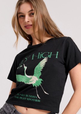 Cropped t-shirt με φωτογραφικό τύπωμα