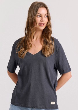 Relaxed linen blend μονόχρωμο t-shirt