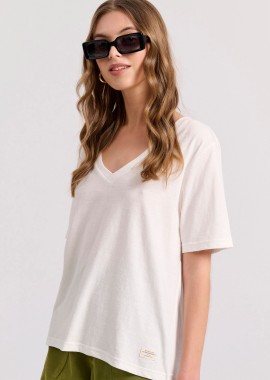 Relaxed linen blend μονόχρωμο t-shirt